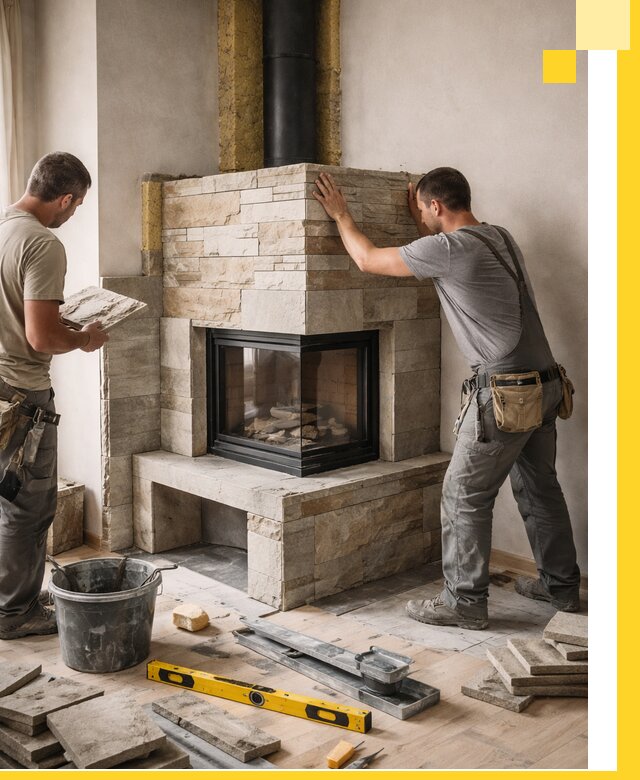 Угловые камины под ключ проект, монтаж и отделка в Находке