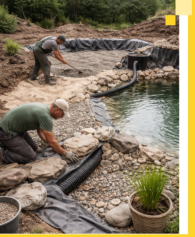 Строительство природных бассейнов и озер в Находке под ключ