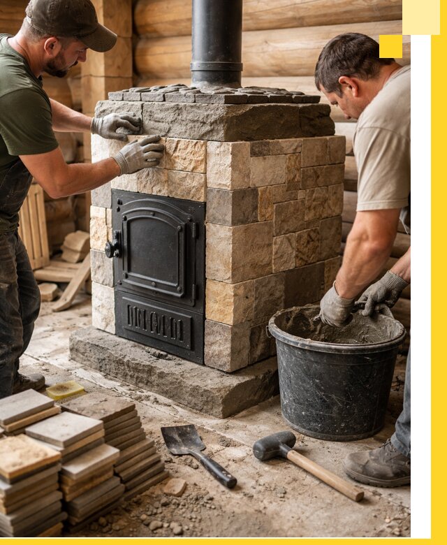 Облицовка банной печи под ключ в Находке: камень и плитка