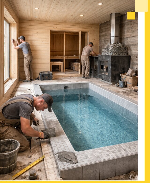 Проект бани с бассейном и сауной в Находке под ключ