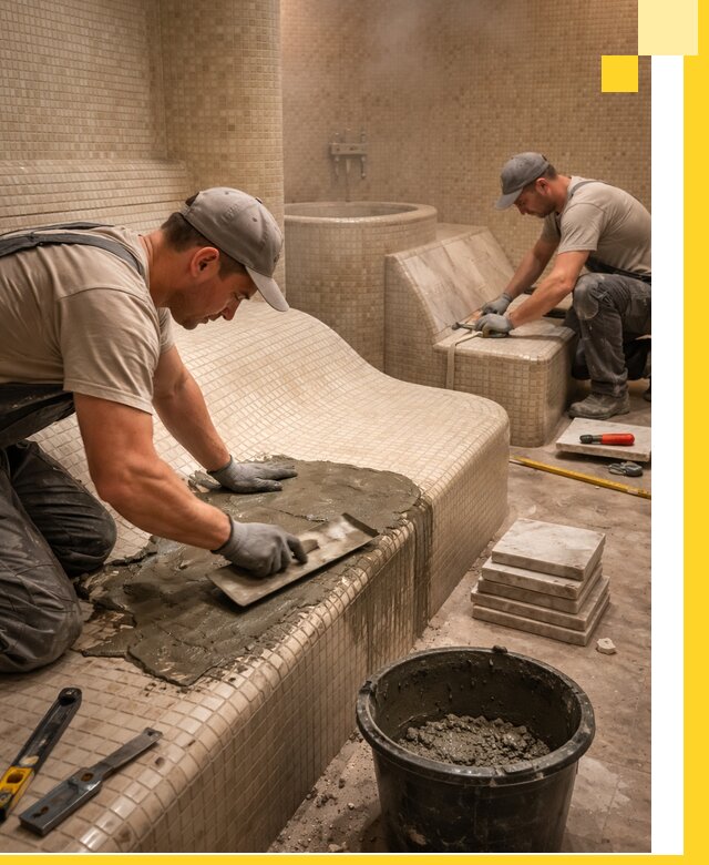 Лежаки для хамама под ключ в Находке, проект и монтаж