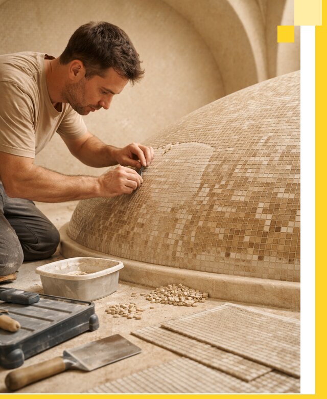 Профессиональная укладка мозаики для хамама под ключ в Находке